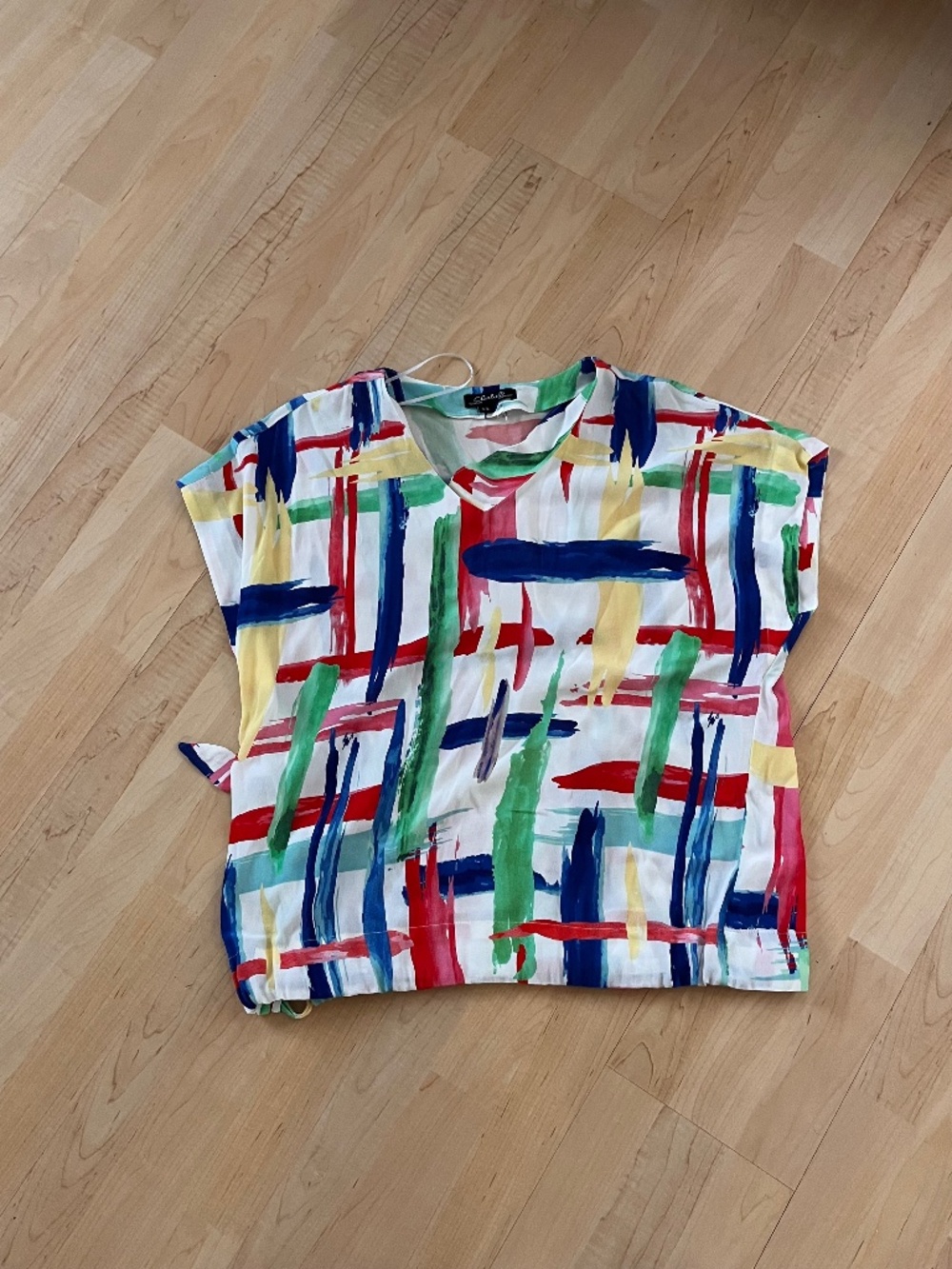 Women’s Charlie B Rainbow Art Blouse Top Sleeveless Shirt Large L Color Block